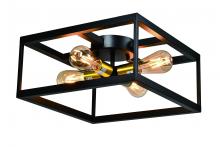  LIT3342BK-GD - 16" 4x60 W Semi-Flush Mount in black finish with Gold sockets : Dimension : 16"x16"x7.5&